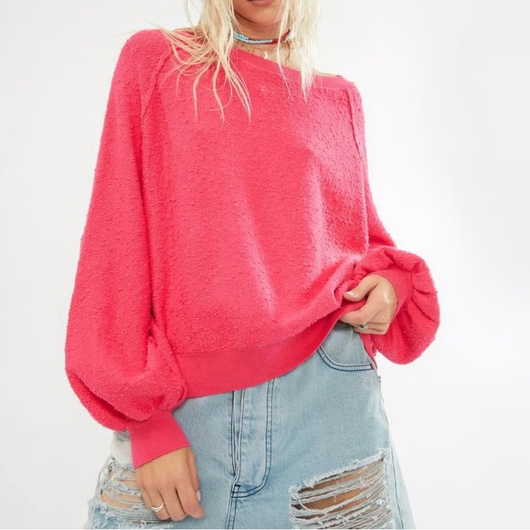 Free People Vibrant Pink Crew Neck Sweater - Picture 2 of 7